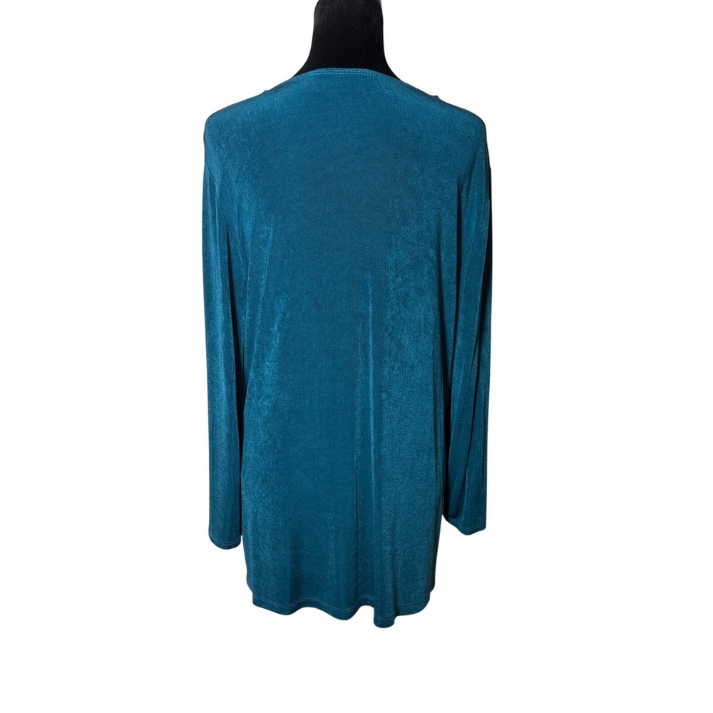 Chicos Travelers Teal Blue Slinky Knit V-Neck Tunic Top Long Sleeve Size 2 Large - Picture 2 of 5